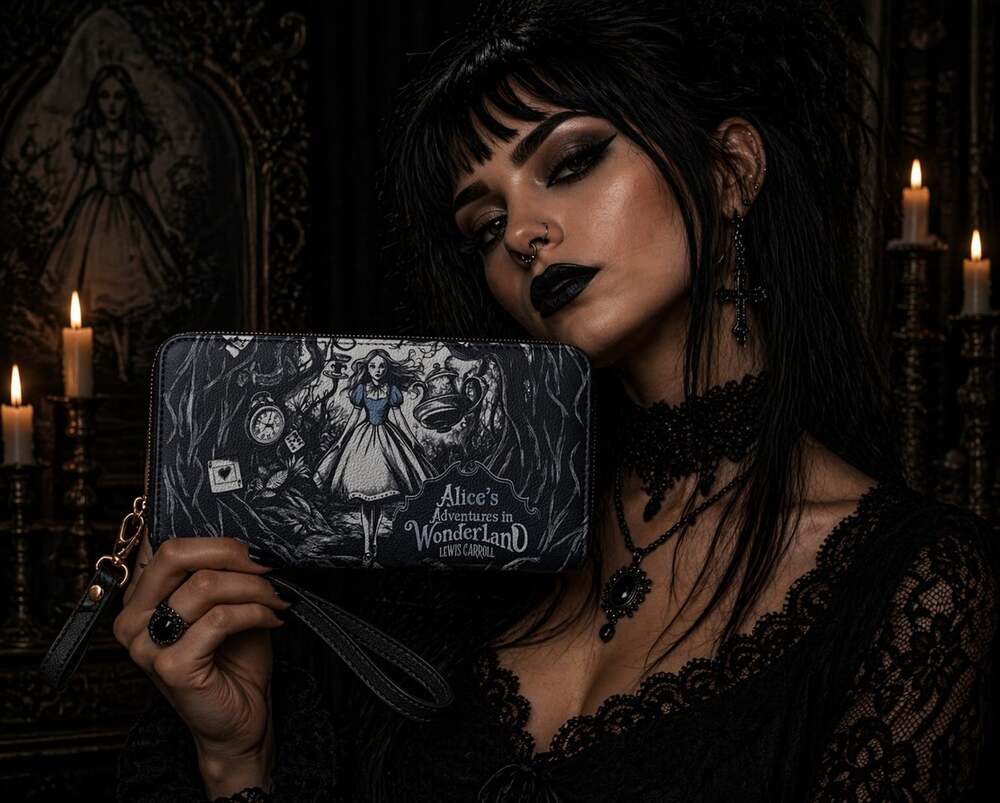 "Down the Rabbit Hole"Wallet Horror Goth Halloween Lewis Carroll New Wonderland